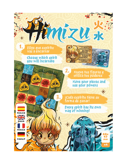 Himizu caja juego de mesa portada personajes fuego y agua instrucciones