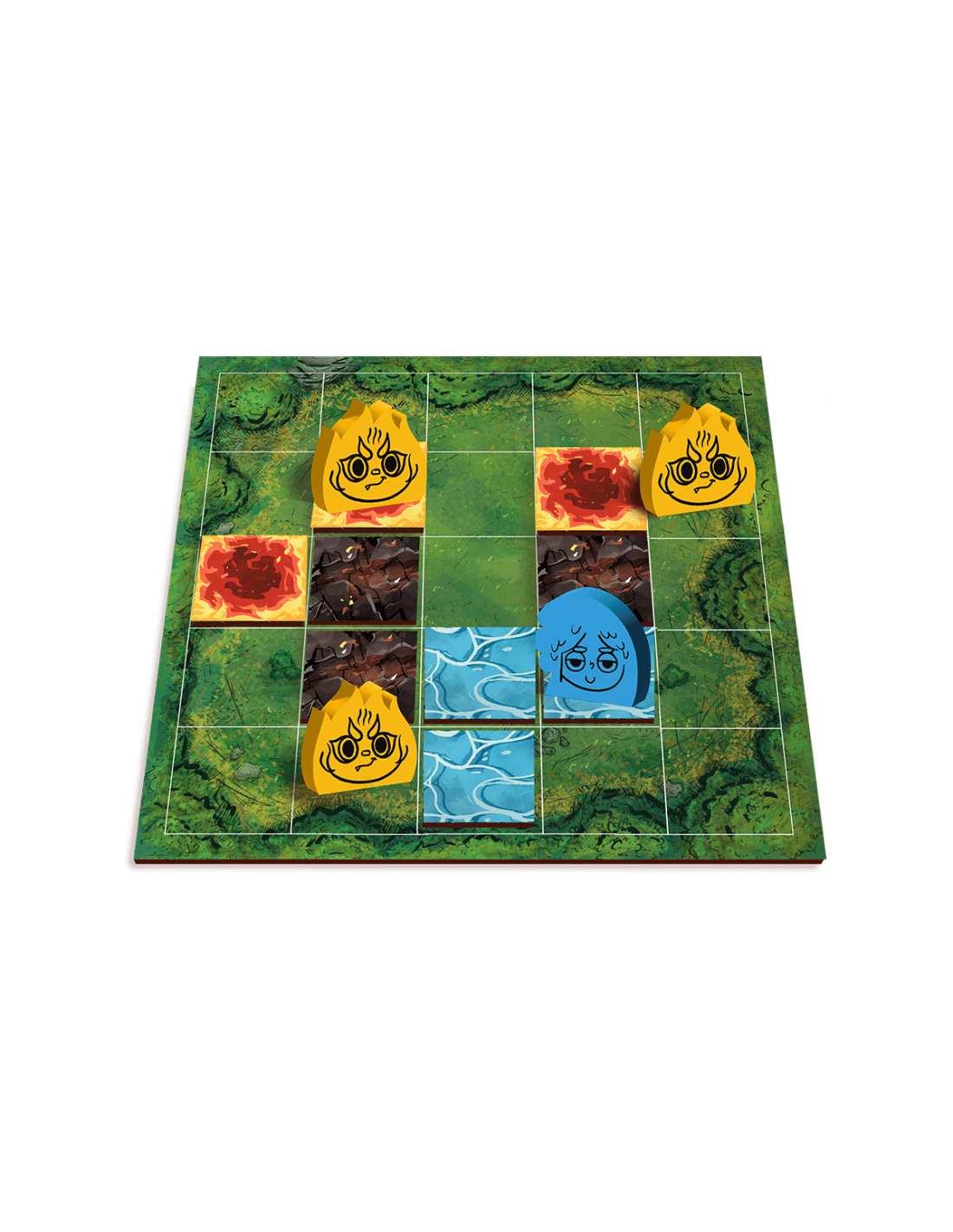 Himizu tablero de juego cuadrado 5x5 bosque con fichas fuego y agua
