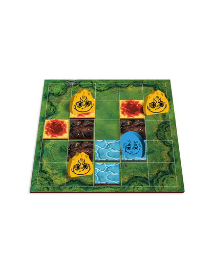 Himizu tablero de juego cuadrado 5x5 bosque con fichas fuego y agua