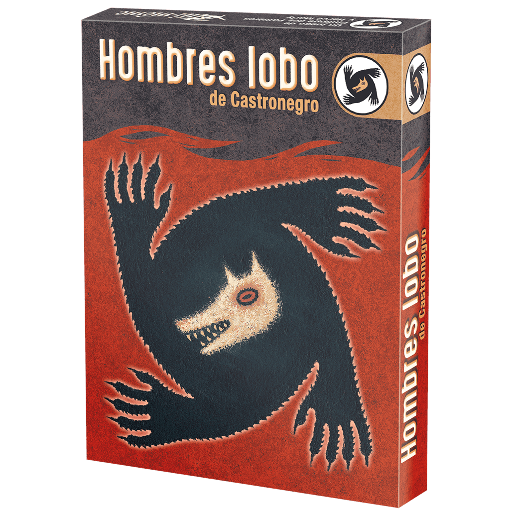 Portada caja juego Hombres Lobo de Castronegro con lobo rojo y negro