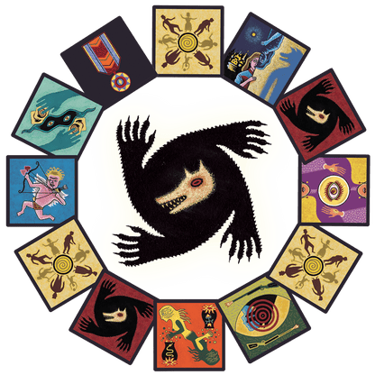 Ilustración cartas roles juego Hombres Lobo de Castronegro sobre fondo blanco