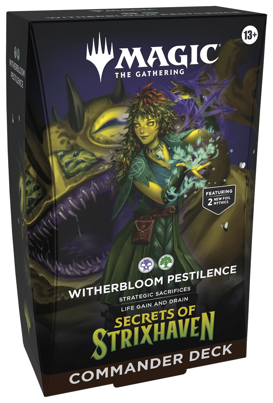 Mazo Commander Witherbloom Pestilence Magic The Gathering caja con ilustración de mujer y monstruo