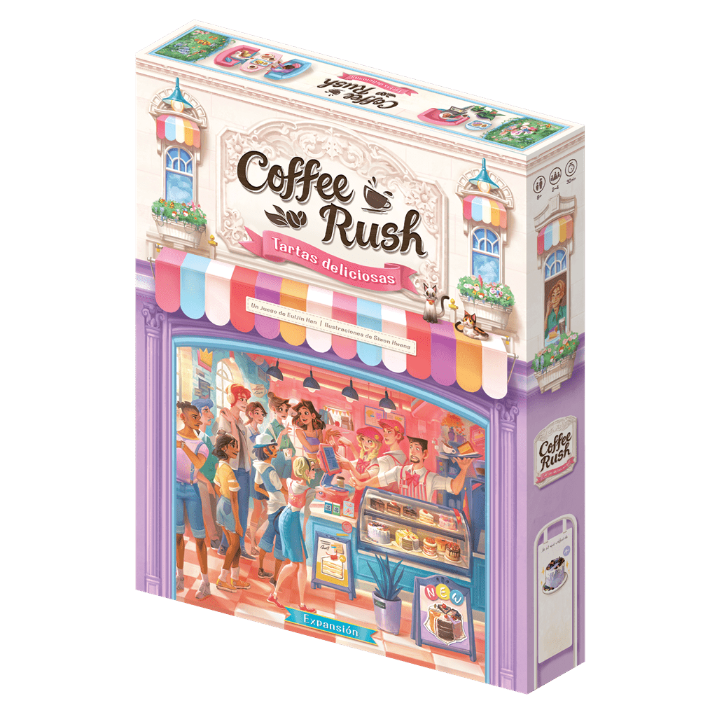 Caja de la expansión Coffee Rush: Tartas deliciosas con ilustración de cafetería