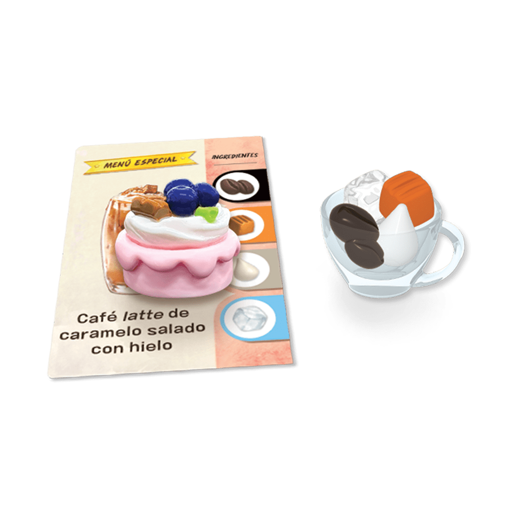 Carta especial Café latte de caramelo salado con componente de taza transparente