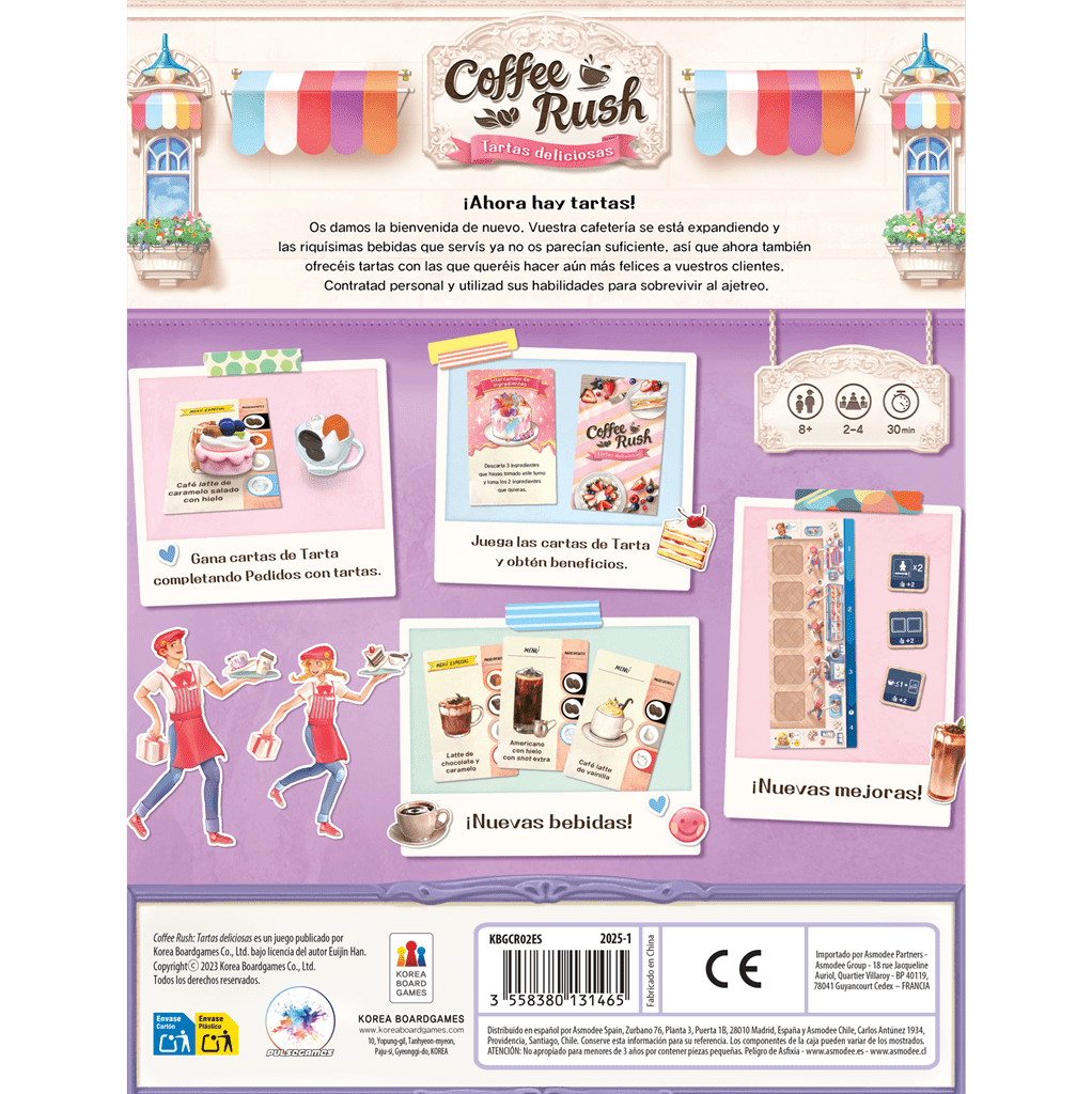 Panel trasero de la expansión Coffee Rush: Tartas deliciosas con componentes y reglas