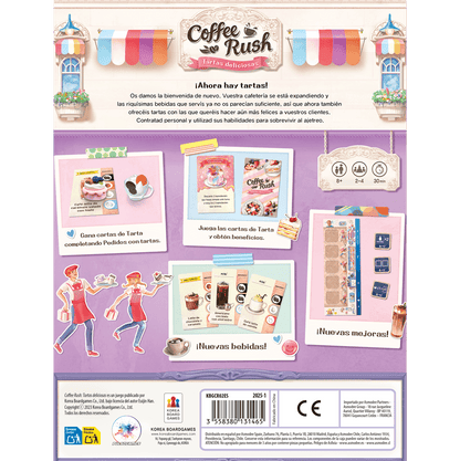 Panel trasero de la expansión Coffee Rush: Tartas deliciosas con componentes y reglas
