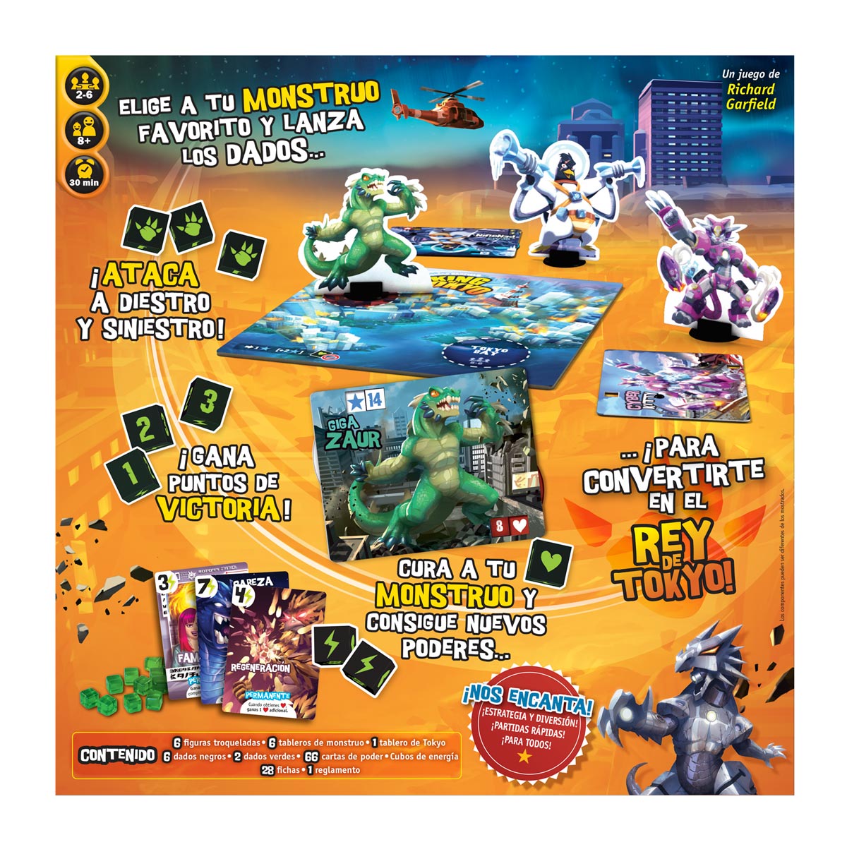 Reglas y componentes del juego de mesa King of Tokyo