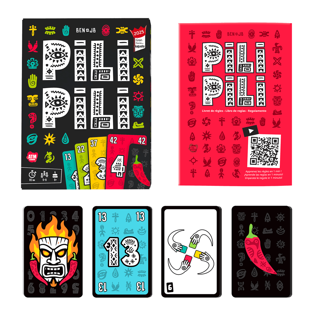 Juego de cartas Pili Pili con caja negra y cartas numeradas