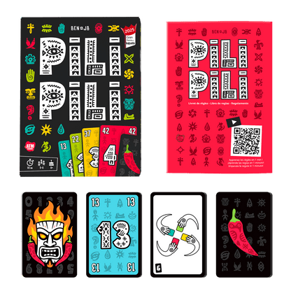 Juego de cartas Pili Pili con caja negra y cartas numeradas