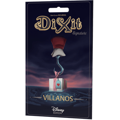Portada frontal Dixit Signature Villanos logo dorado ilustración gancho