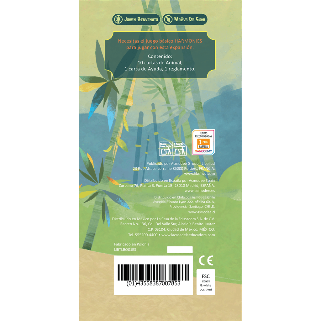 Dorso expansión Harmonies Tempo con contenido de cartas y requisitos de juego básico