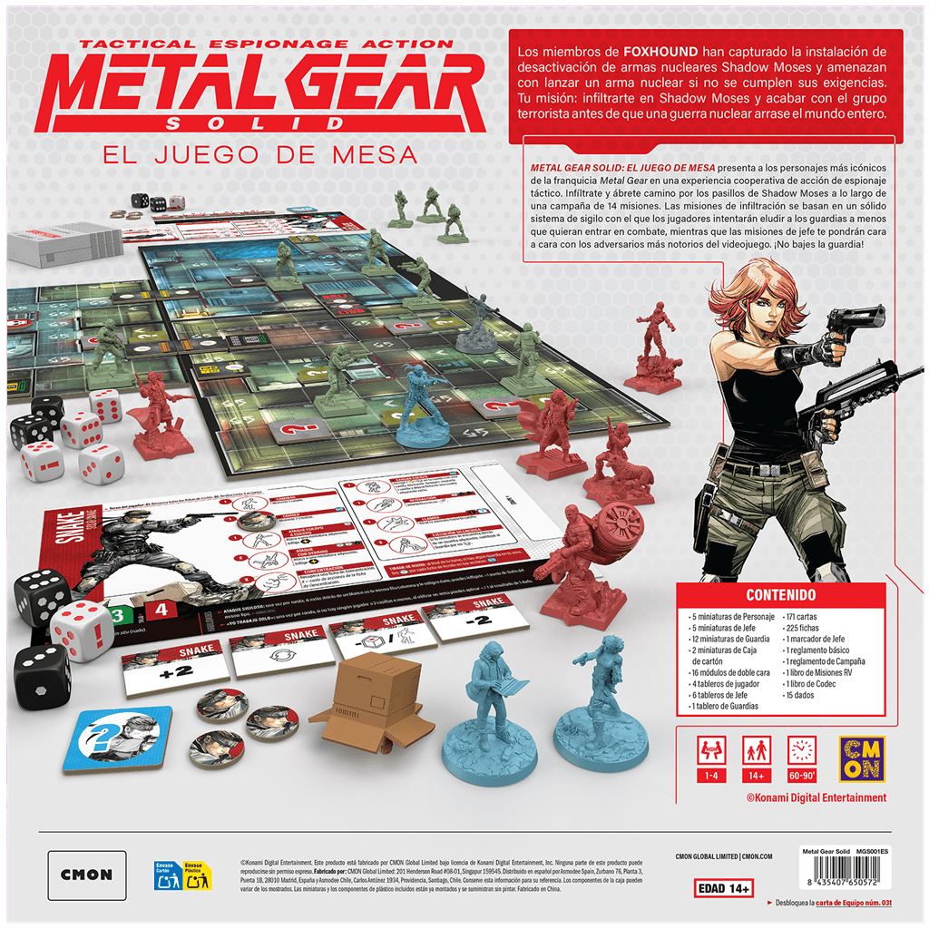 Contenido completo del juego de mesa Metal Gear Solid con miniaturas y reglas