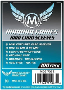 Pack de 100 fundas Mayday Games Mini Euro tamaño 45x68 mm polipropileno transparente sin PVC