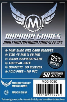 Pack 50 fundas Mayday Games Mini Euro Premium transparentes polipropileno sin PVC