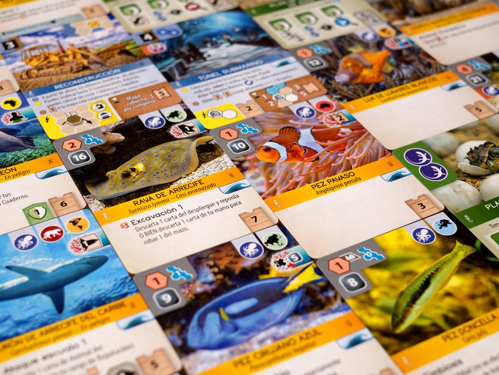 Cartas de animales marinos y acuarios de Ark Nova Mundo Marino
