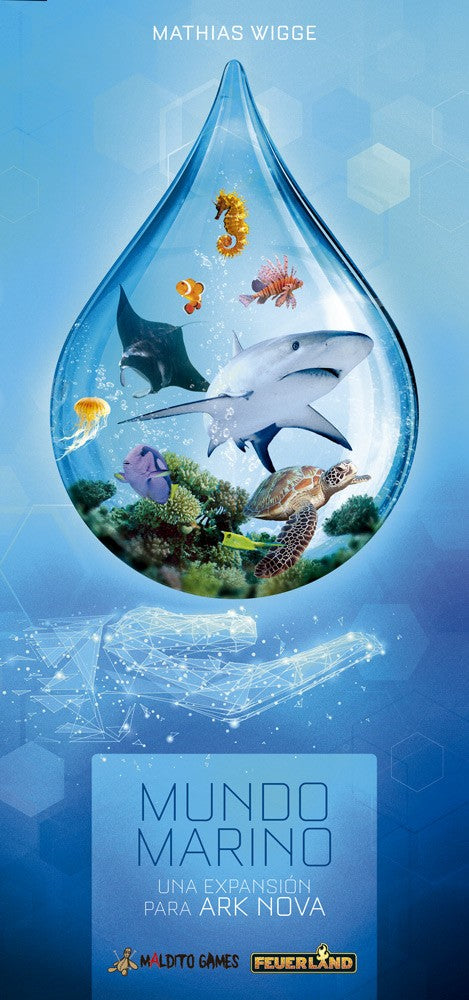 Portada de la expansión Ark Nova Mundo Marino de Maldito Games