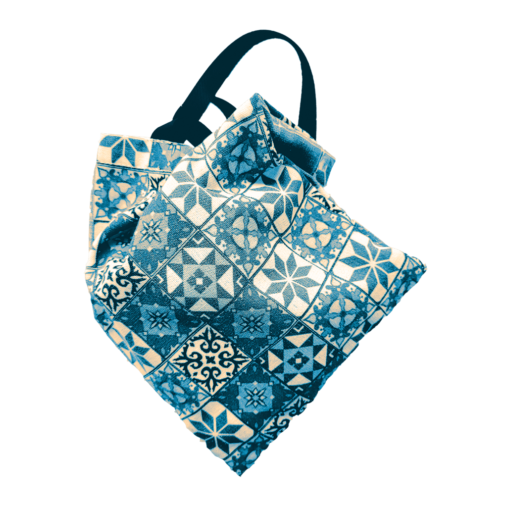 Bolsa de lino estampada con azulejos para guardar piezas de Azul Mini