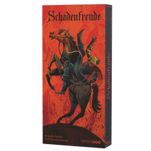 Caja del juego de mesa Schadenfreude con arte gótico y caballero