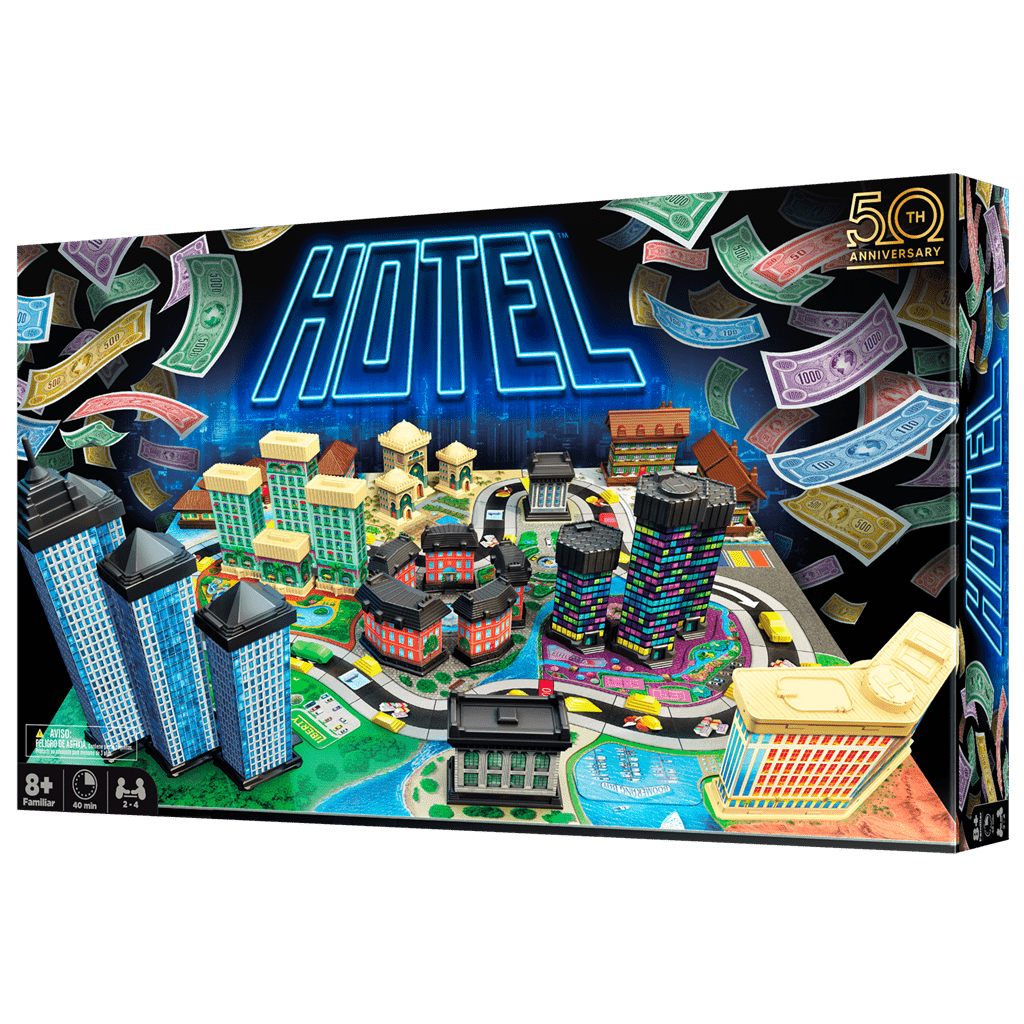 Caja juego de mesa Hotel edición aniversario 50 años tablero edificios multicolores