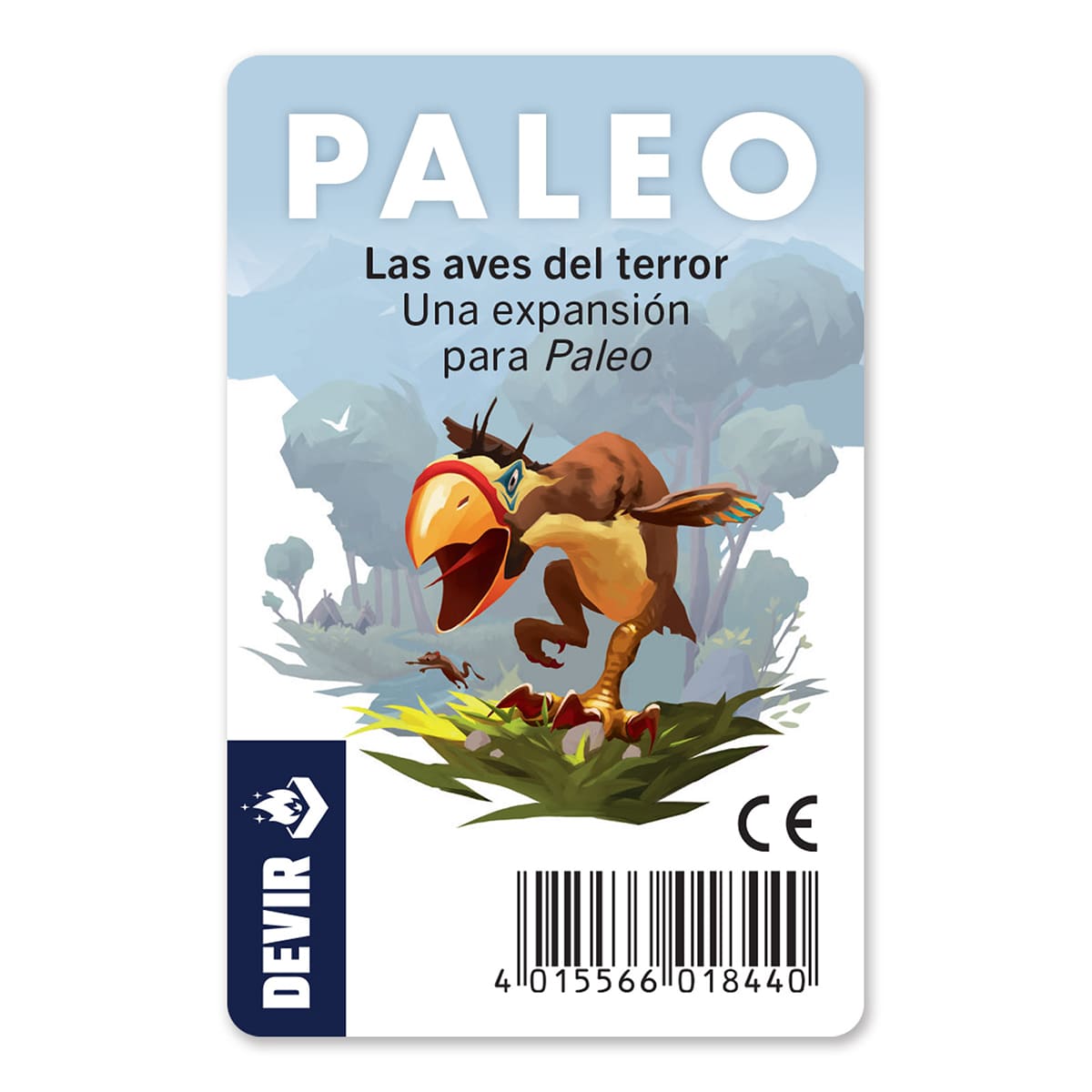 Expansión Paleo Aves del Terror de Devir con ilustración de ave prehistórica agresiva