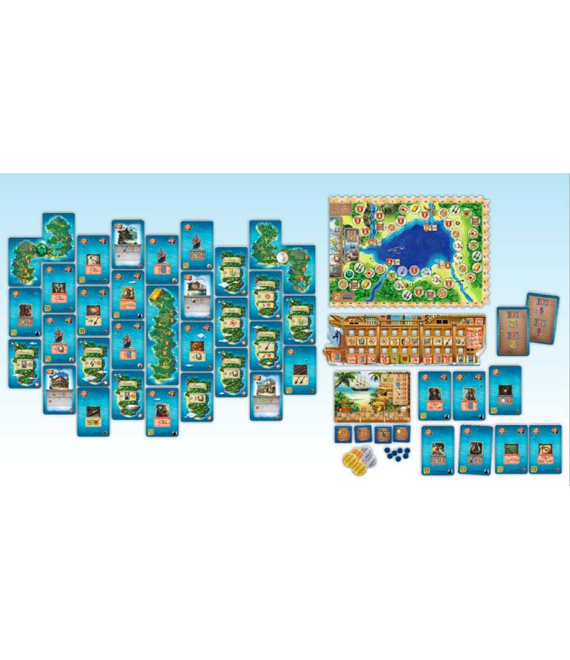 Componentes completos del juego de mesa Piratas de Maracaibo
