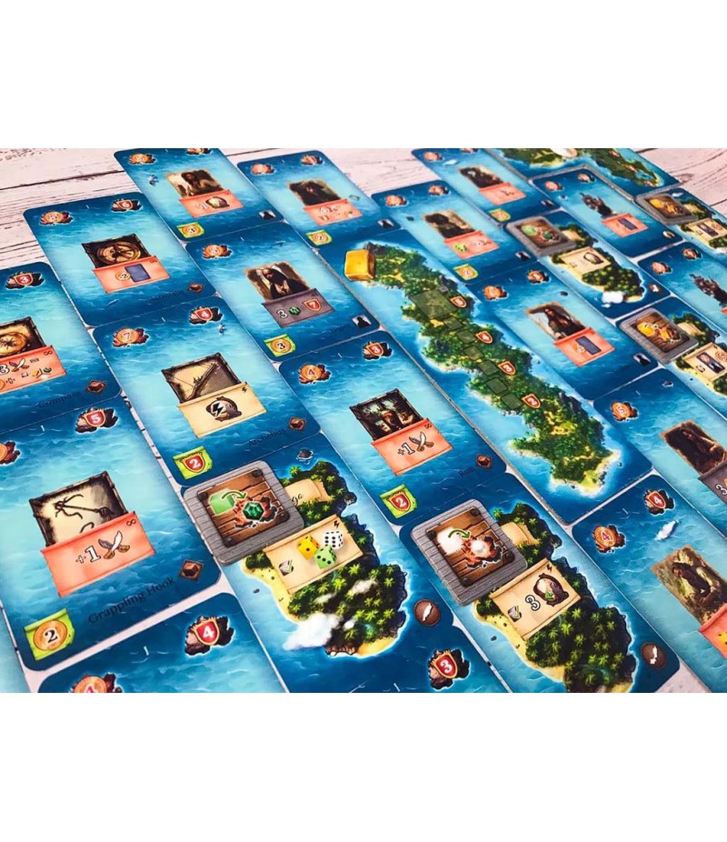 Cartas de Piratas de Maracaibo con iconos de recursos y gancho