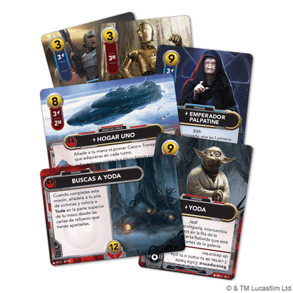 Cartas juego de mesa Star Wars Deckbuilding Game Misión Unidad Nave con ilustraciones Yoda Palpatine