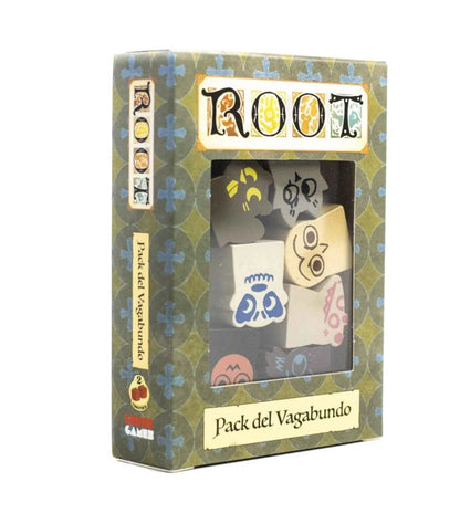 Caja expansión Root Pack del Vagabundo con ventana transparente y logotipo estilizado