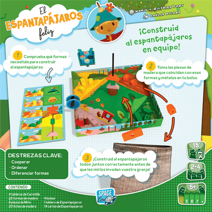 Juego de mesa infantil El Espantapájaros Feliz con tablero de madera y piezas para construir en equipo