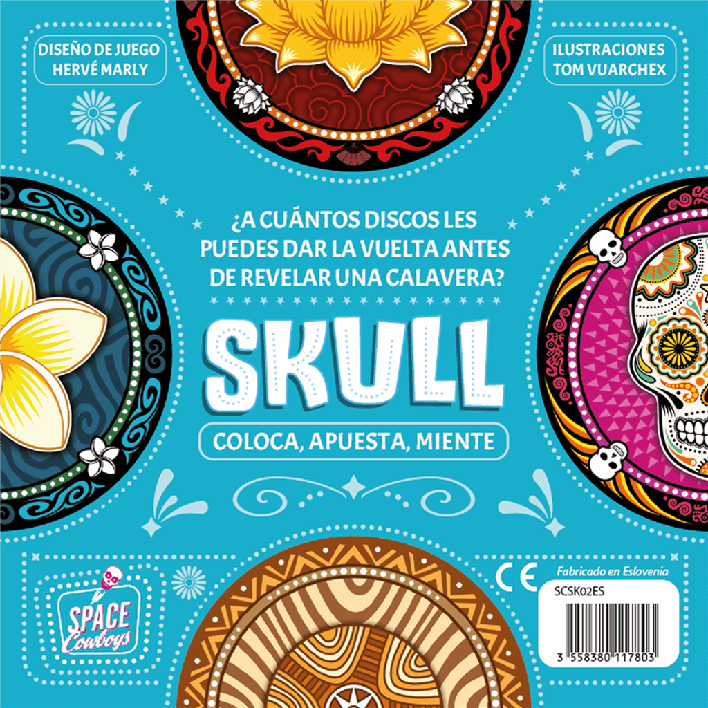 Parte trasera de la caja del juego de mesa Skull con instrucciones en español