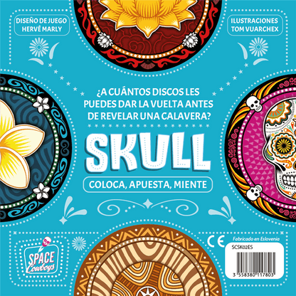 Parte trasera de la caja del juego de mesa Skull con instrucciones en español