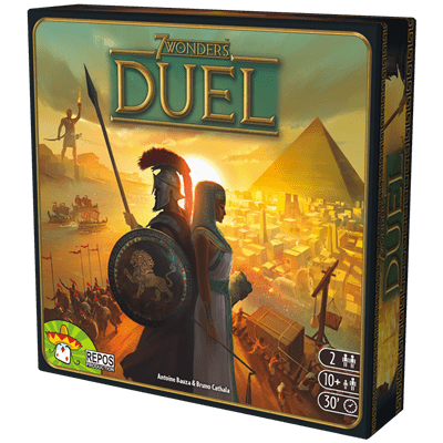 Caja frontal juego de mesa 7 Wonders Duel para 2 jugadores con arte de civilizaciones antiguas