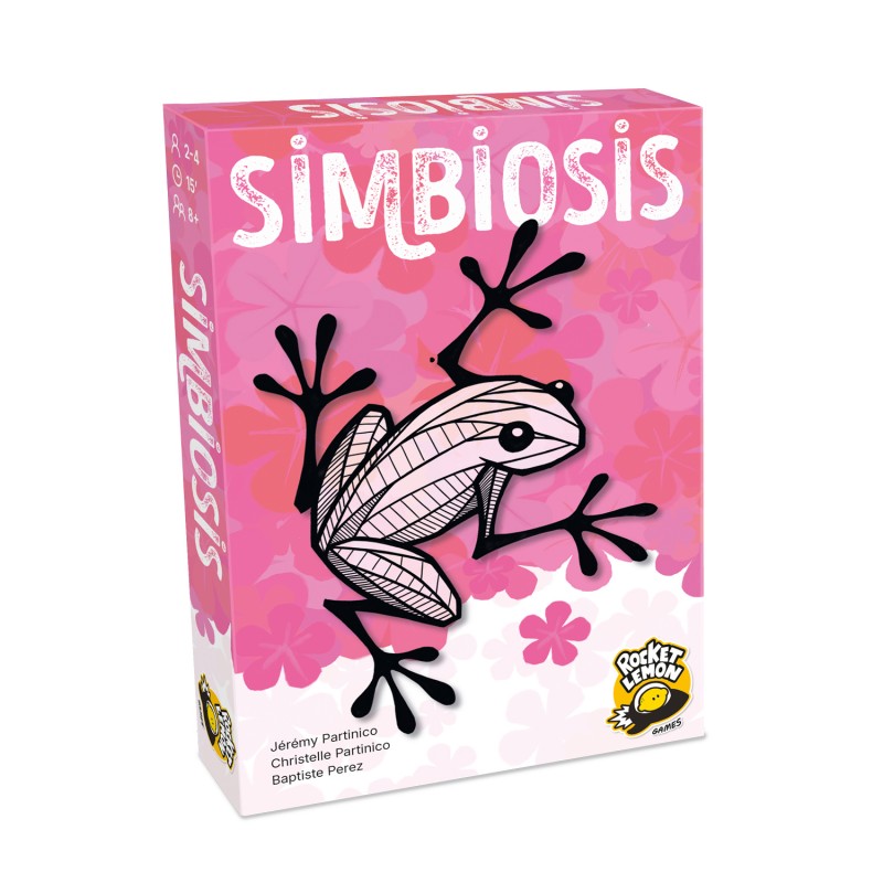 Portada del juego de cartas Simbiosis con arte de rana estilizada