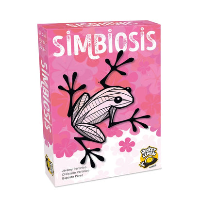 Portada del juego de cartas Simbiosis con arte de rana estilizada