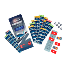 Componentes juego Sky Team Turbulencias cartas panel de control y tokens temática aviación