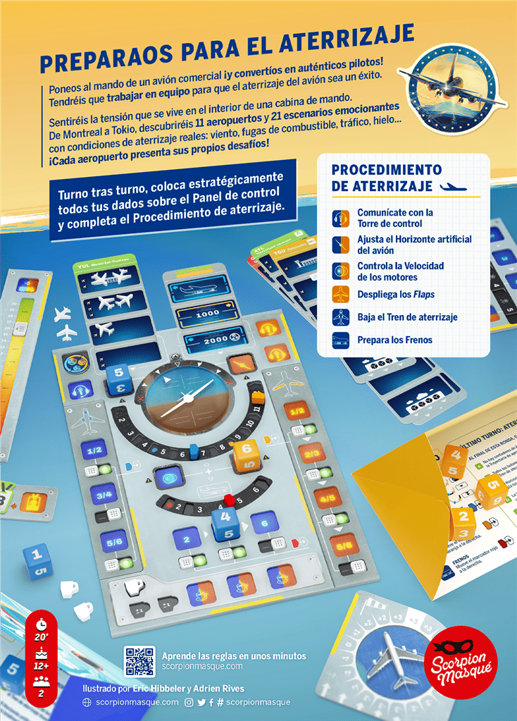 Infografía Sky Team mostrando procedimiento de aterrizaje y componentes del juego