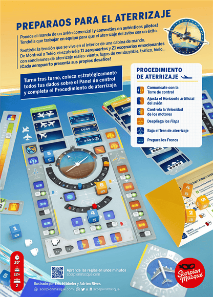Infografía Sky Team mostrando procedimiento de aterrizaje y componentes del juego