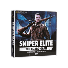 Caja del juego de mesa Sniper Elite con diseño militar y fusil, wargame de sigilo para 1 a 4 jugadores