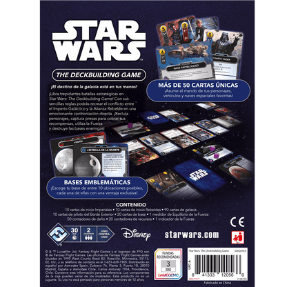 Dorso caja juego de mazos Star Wars Imperio vs Alianza Rebelde contenido español