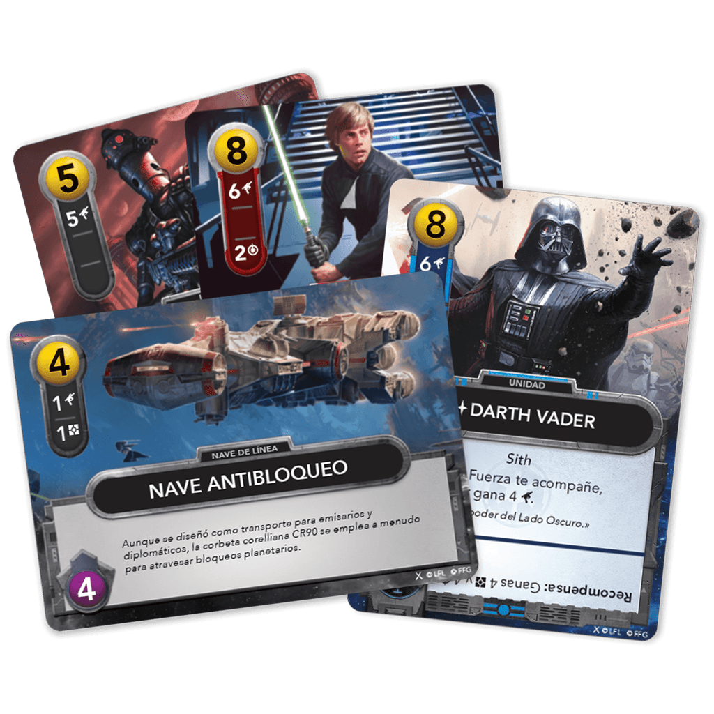 Cartas del juego de construcción de mazos Star Wars Luke Skywalker y Darth Vader