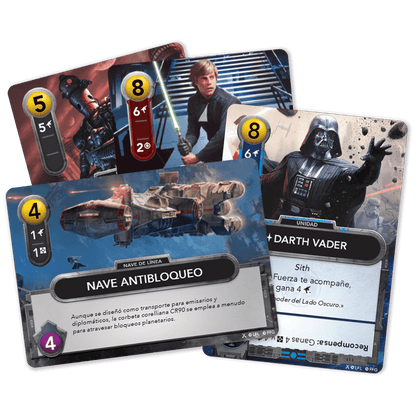 Cartas del juego de construcción de mazos Star Wars Luke Skywalker y Darth Vader