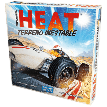 Caja expansión Heat Terreno Inestable con coche de carreras blanco y naranja sobre pista de grava