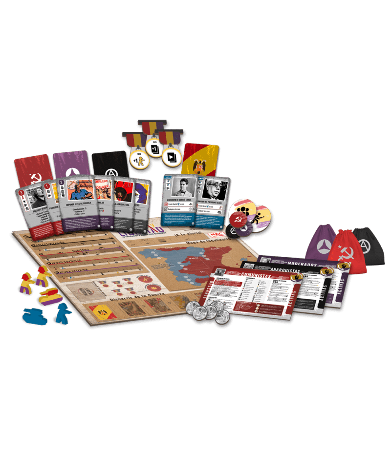 Contenido completo juego de mesa Tierra y Libertad tablero fichas cartas y figuras