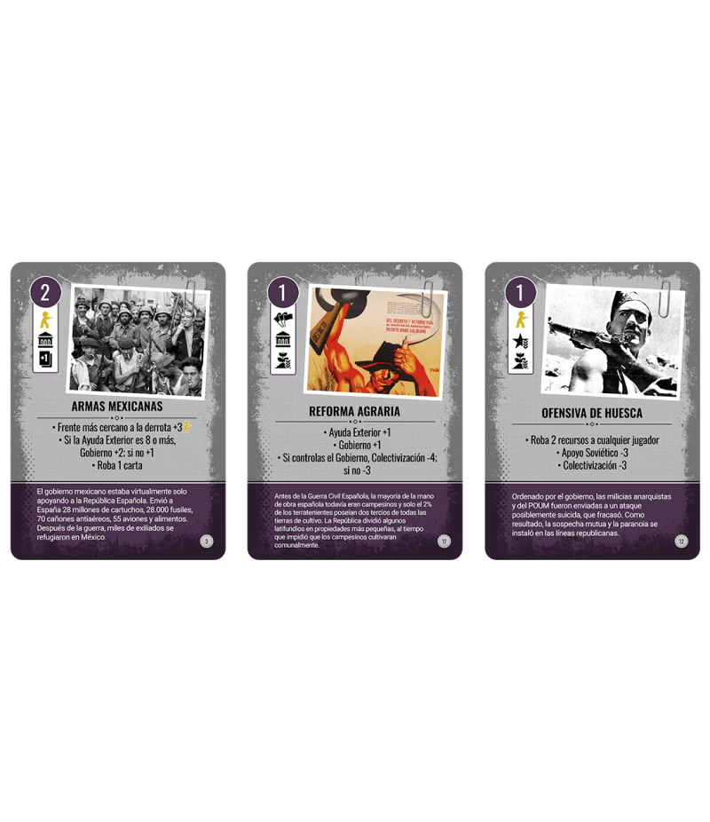 Cartas Armas Mexicanas Reforma Agraria Ofensiva Huesca juego de mesa Revolución