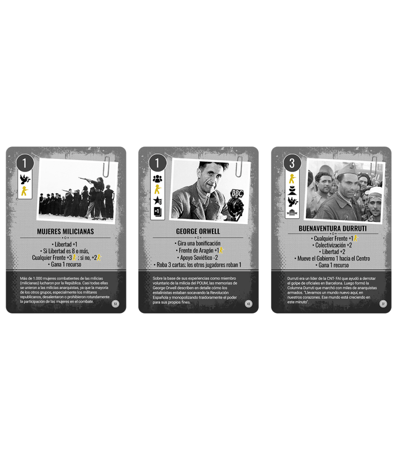 Cartas juego Mujeres Milicianas George Orwell Buenaventura Durruti historia española