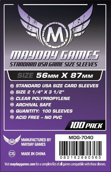Etiqueta trasera de 100 fundas Mayday Games Standard USA para cartas de juegos de mesa, polipropileno transparente sin PVC